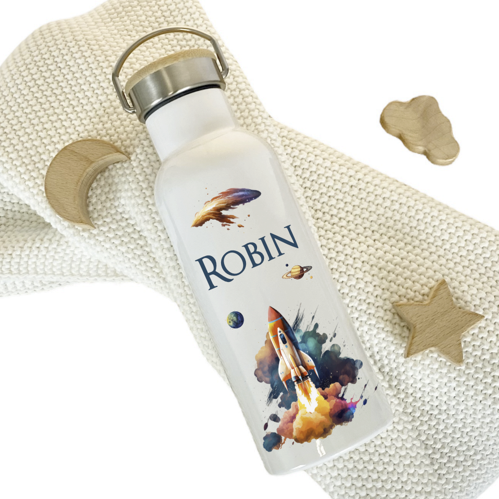 Robin Rake Raketen Trinkflasche Edelstahl m. Namen f. Jungen Geschenk – Manufaktur ...