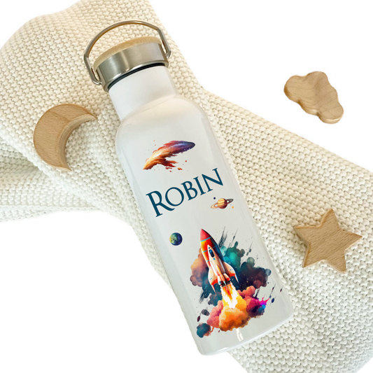 Raketen Trinkflasche als Kindergeschenk mit Namen
