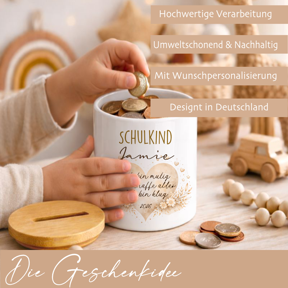 Einschulung Geschenk 2026 – Spardose personalisiert mit Namen – Schulkind Junge Mädchen – Geschenk zum Schulanfang