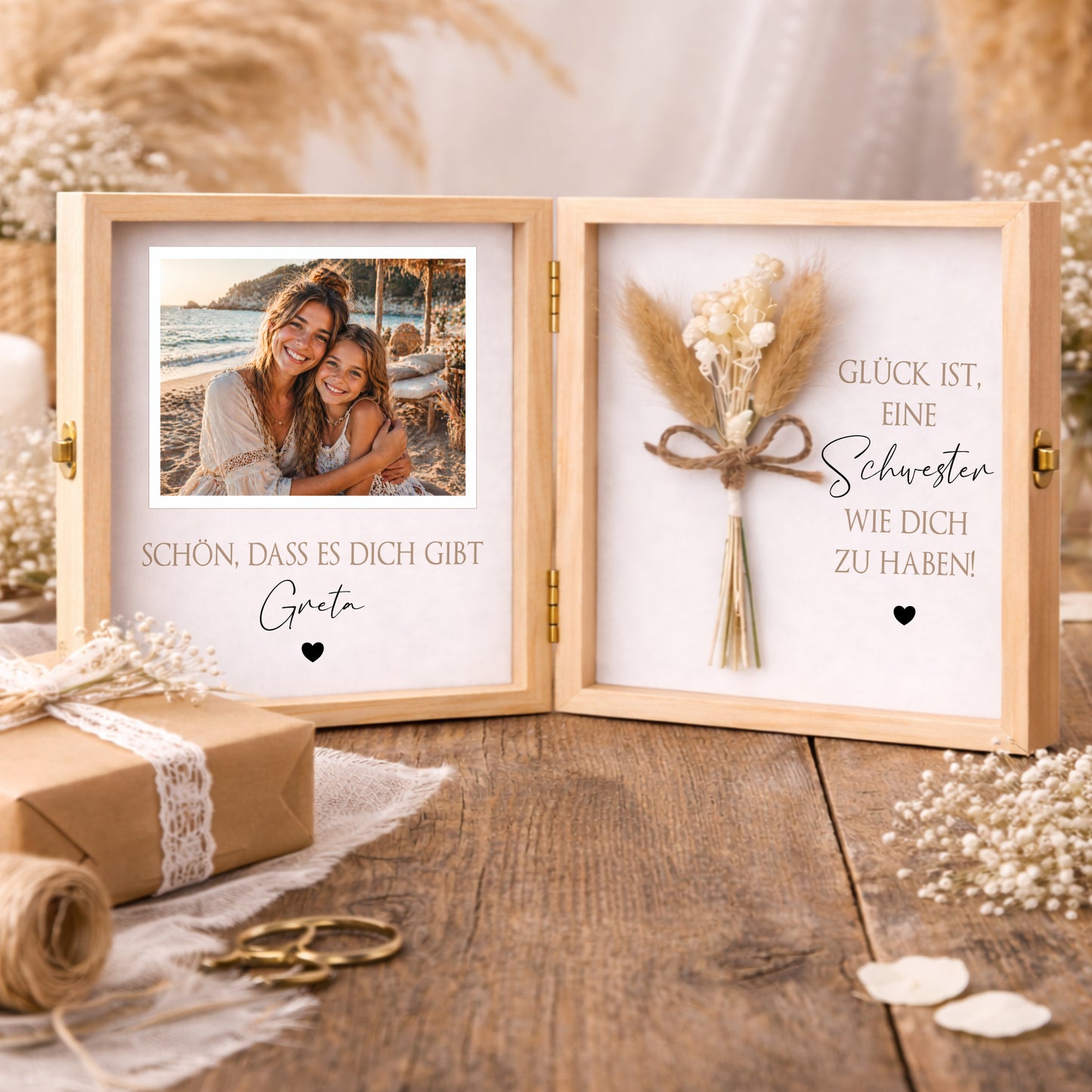 Geschenk Schwester Bruder personalisiert | Geschwister Geschenk Geburtstag Weihnachten | Fotogeschenk Holzbox mit Namen und Spruch