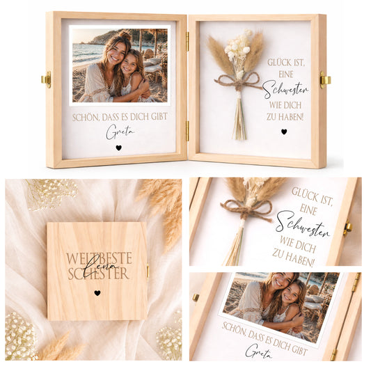 Geschenk Schwester Bruder personalisiert | Geschwister Geschenk Geburtstag Weihnachten | Fotogeschenk Holzbox mit Namen und Spruch