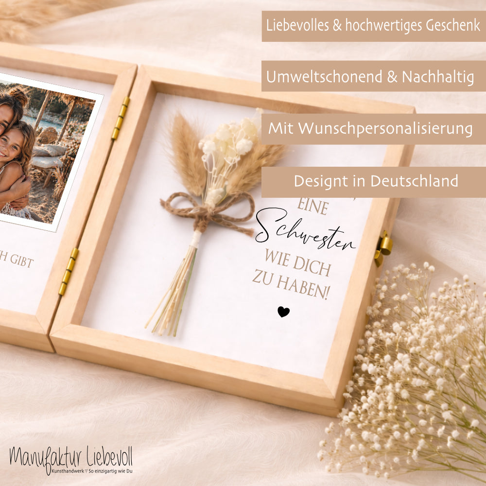 Geschenk Schwester Bruder personalisiert | Geschwister Geschenk Geburtstag Weihnachten | Fotogeschenk Holzbox mit Namen und Spruch