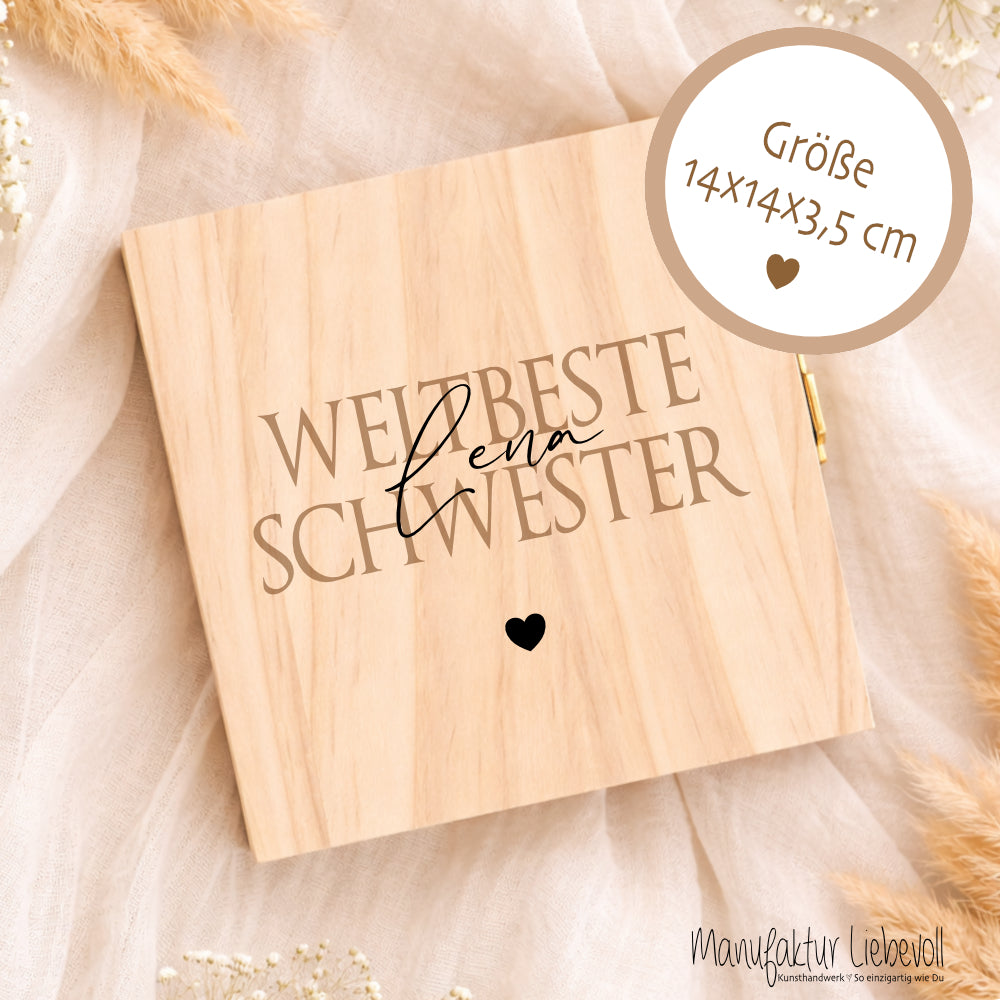 Geschenk Schwester Bruder personalisiert | Geschwister Geschenk Geburtstag Weihnachten | Fotogeschenk Holzbox mit Namen und Spruch