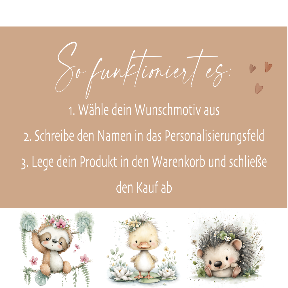 Personalisierte Keramik-Spardose mit Bambusdeckel für Kinder & Babys | Individuelles Geldgeschenk mit Namen | Motive: Igel, Faultier, Otter, Ente, Küken
