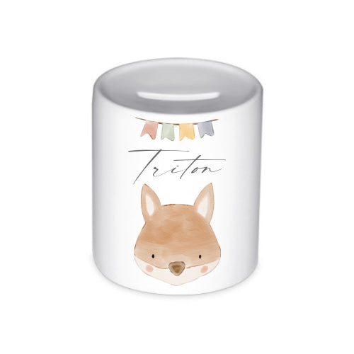 Spardose für Kinder - Personalisiert mit dem Namen, Motiv "Fuchs" aus Keramik