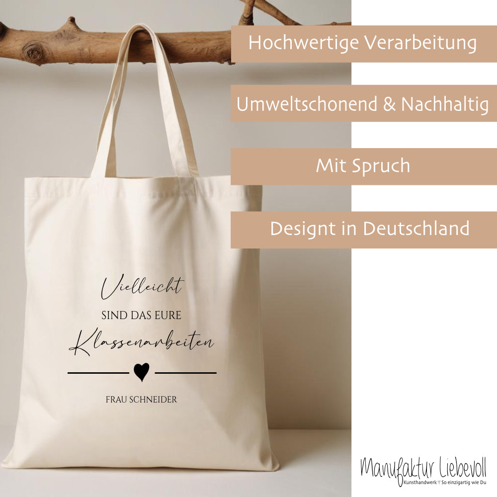 Stoffbeutel "Klassenarbeiten" Abschiedsgeschenk Lehrerin Tasche mit Namen Lehrerin Geschenk Geburtstag