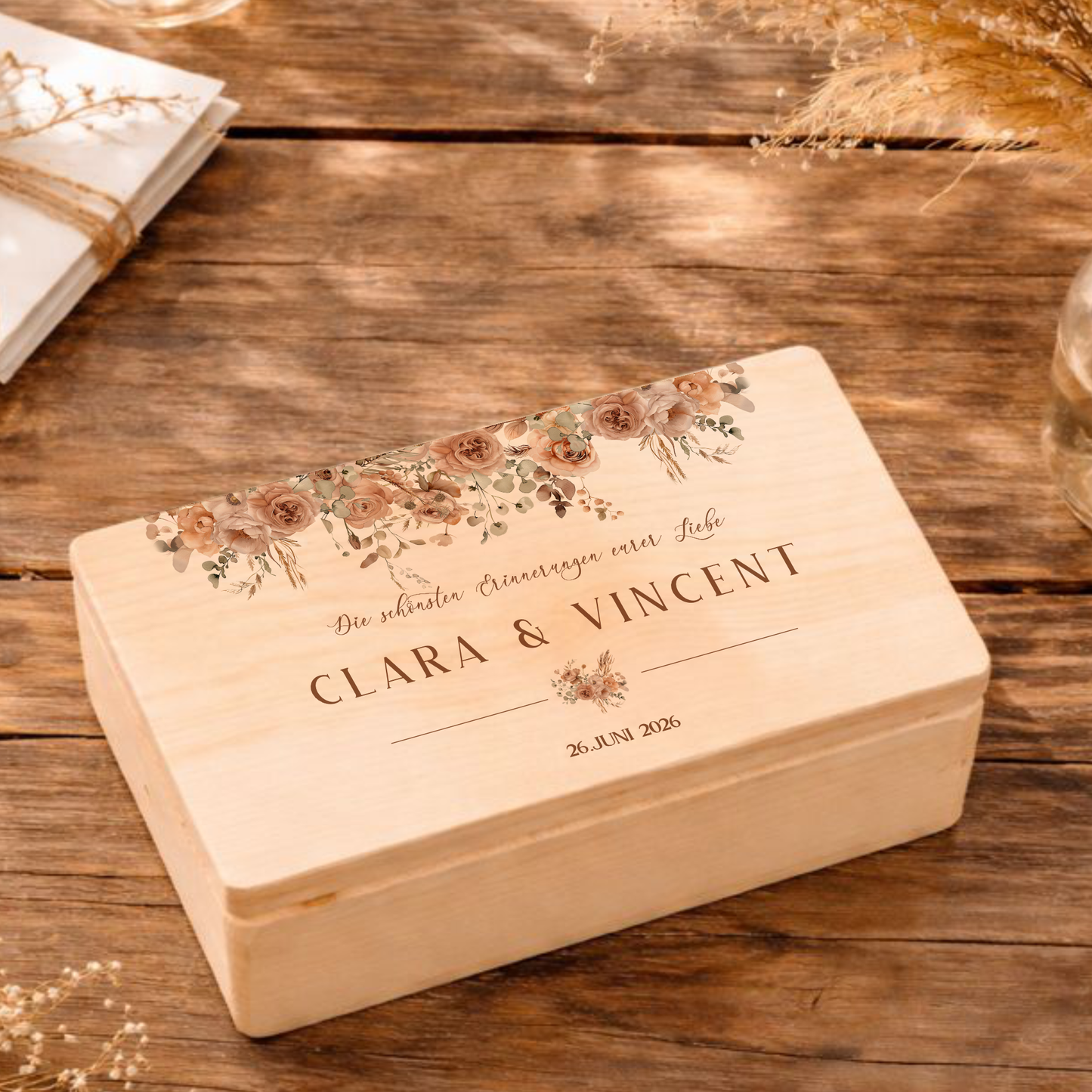 Personalisierte Erinnerungskiste Hochzeit mit Namen & Datum | Hochzeitsgeschenk Brautpaar | Holzbox Hochzeit | Geldgeschenk Hochzeit Liebe