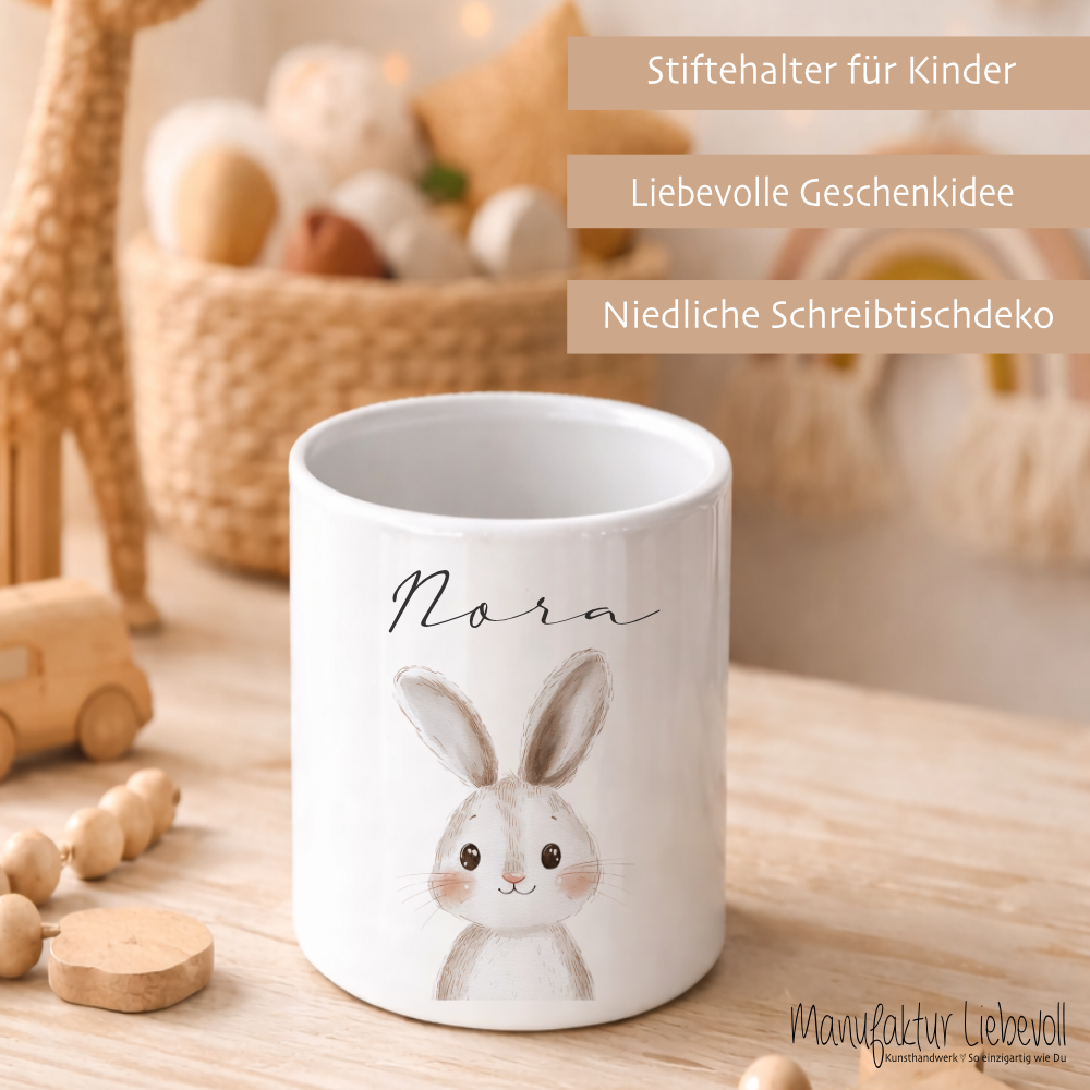Personalisierter Stiftehalter Waldtiere – Keramik Stifteköcher mit Namen für Kinder