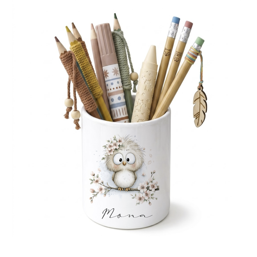 Personalisierter Keramik-Stiftehalter mit Namen | Individueller Stifteköcher für Kinder