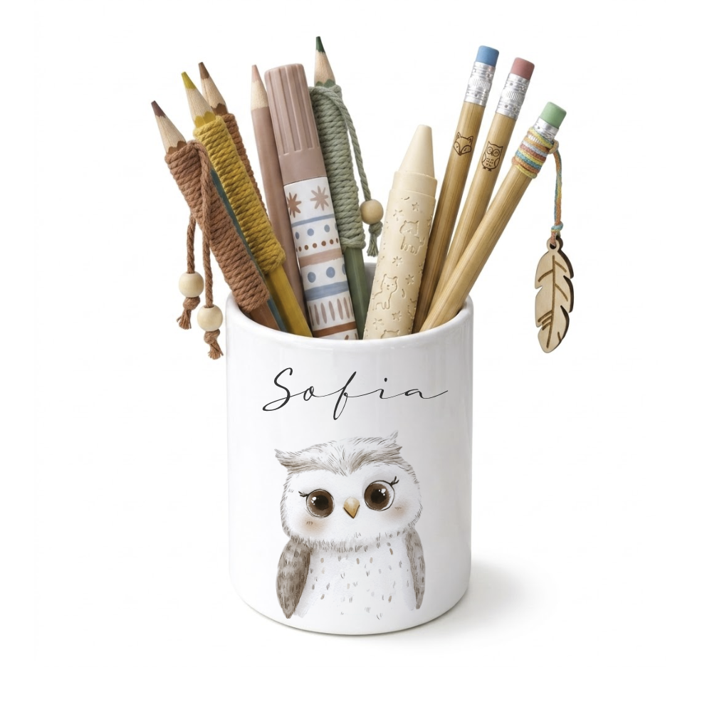 Personalisierter Stiftehalter Waldtiere – Keramik Stifteköcher mit Namen für Kinder