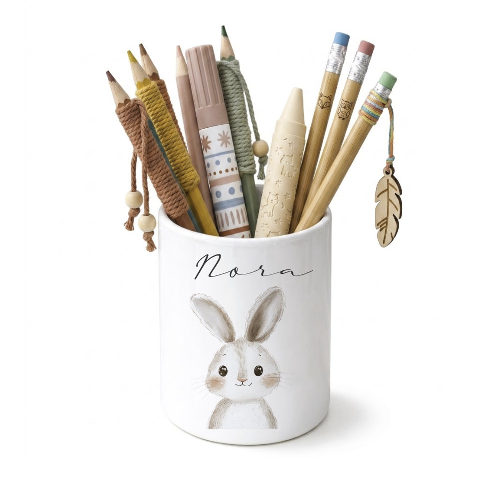 Personalisierter Stiftehalter Waldtiere – Keramik Stifteköcher mit Namen für Kinder