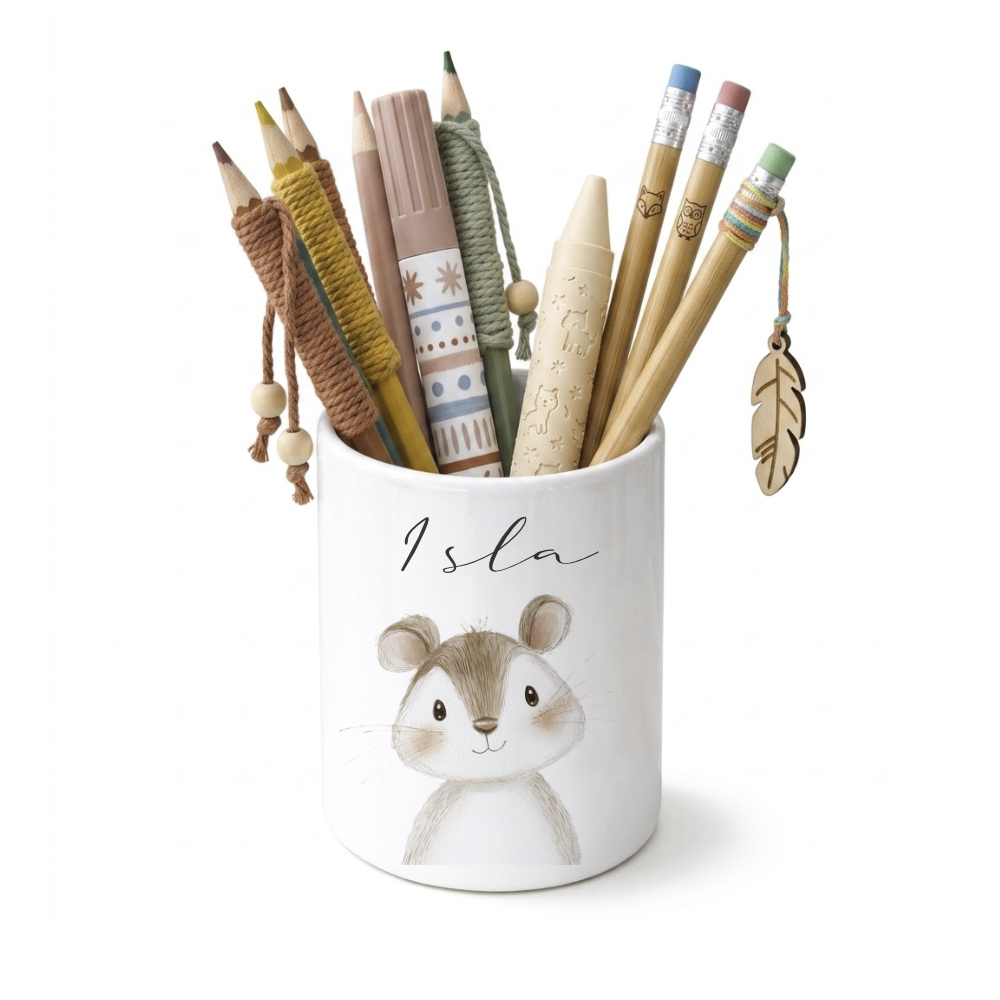 Personalisierter Stiftehalter Waldtiere – Keramik Stifteköcher mit Namen für Kinder