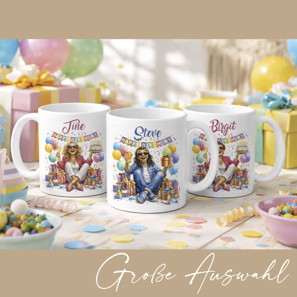 Personalisierte Geburtstags-Tasse mit Name – Lustiges Geschenk für Frauen & Männer