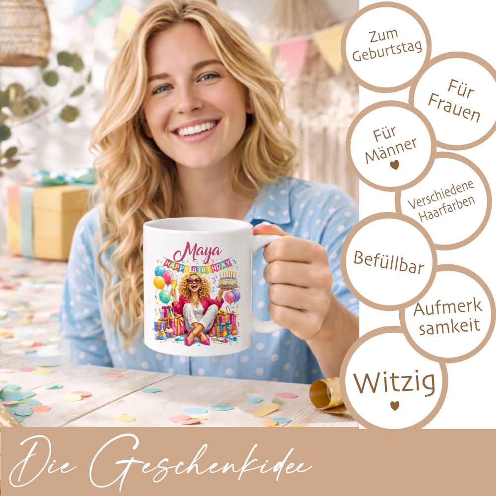 Personalisierte Geburtstags-Tasse mit Name – Lustiges Geschenk für Frauen & Männer