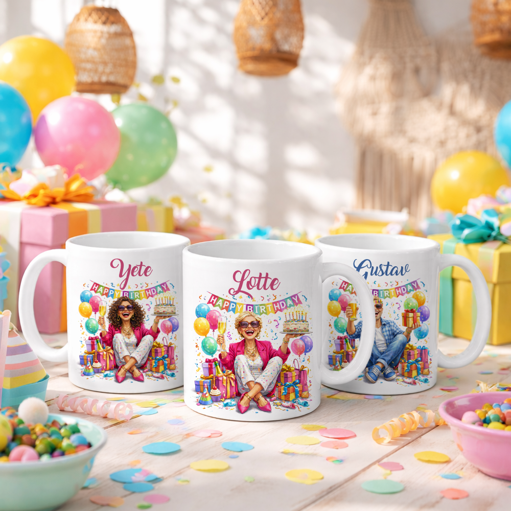 Personalisierte Geburtstags-Tasse mit Name – Lustiges Geschenk für Frauen & Männer