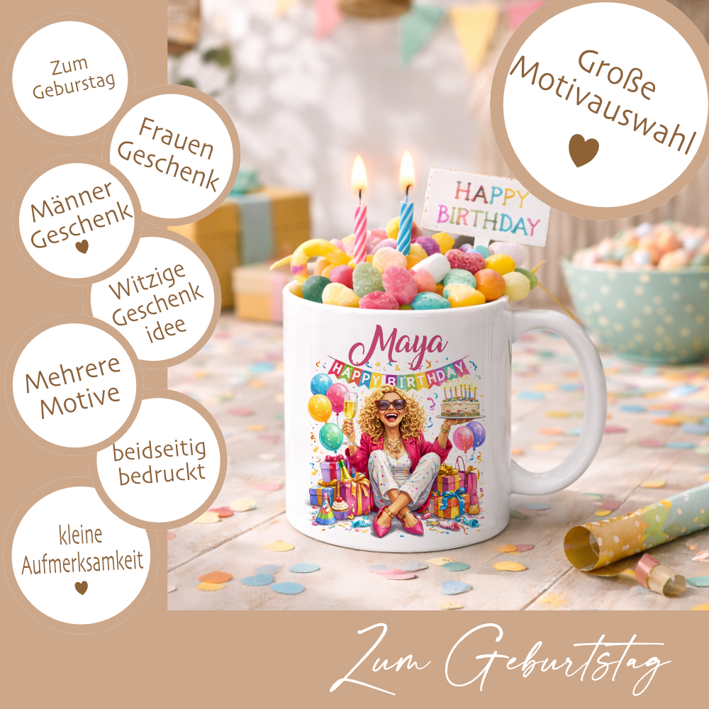 Personalisierte Geburtstags-Tasse mit Name – Lustiges Geschenk für Frauen & Männer