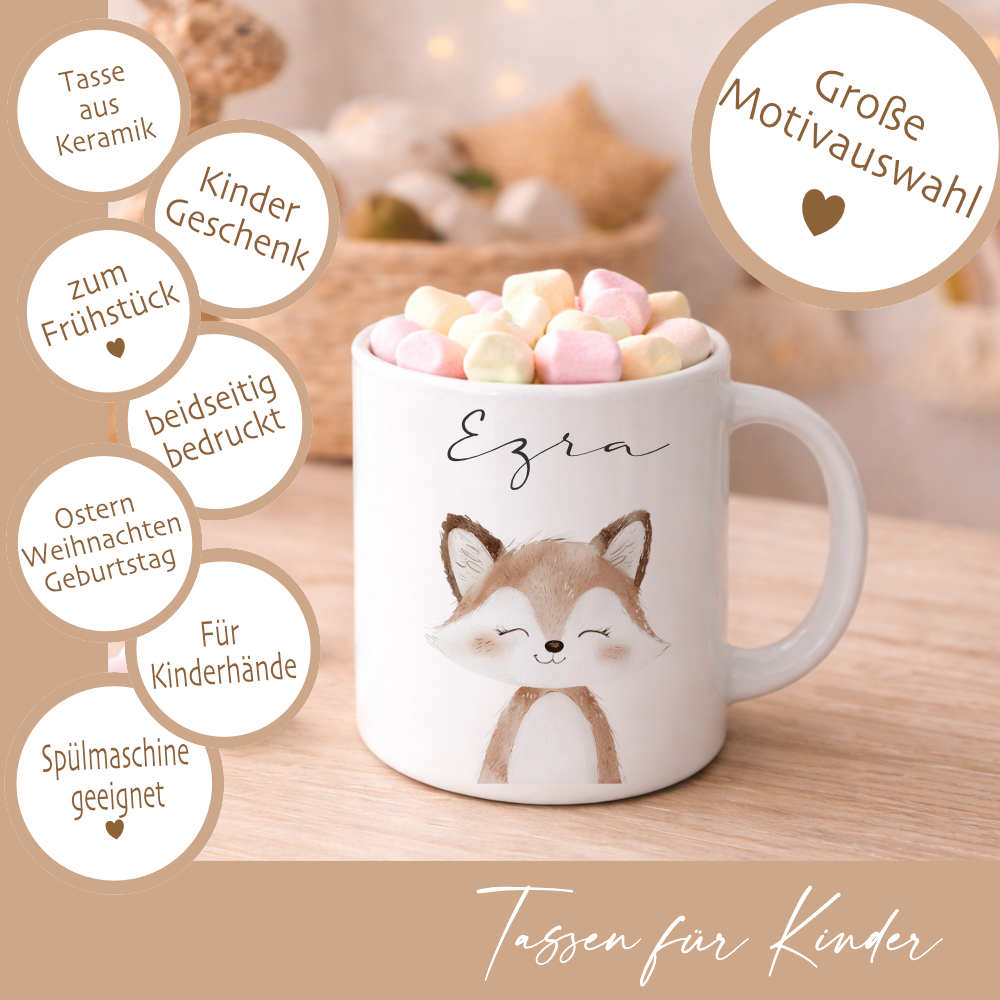 Personalisierte Kindertasse mit Namen – Niedliche Waldtiere