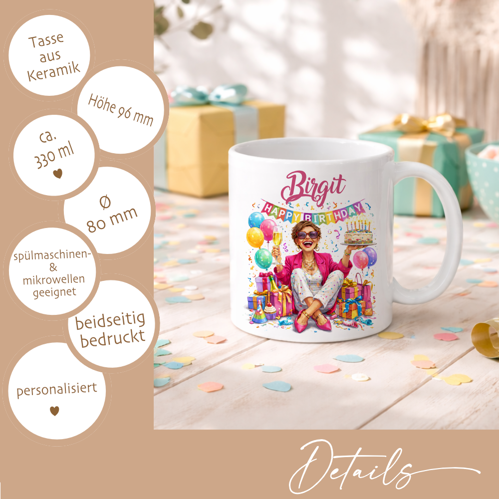 Personalisierte Geburtstags-Tasse mit Name – Lustiges Geschenk für Frauen & Männer
