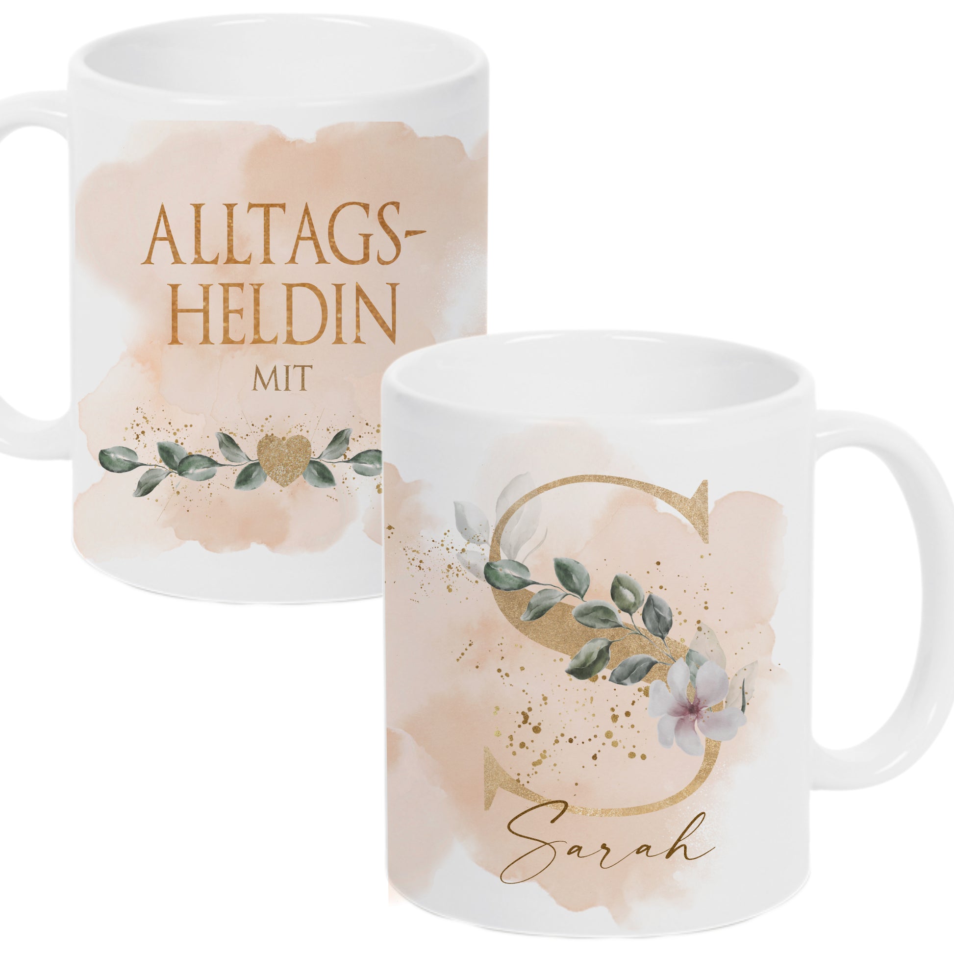 Tasse Alltagsheldin mit Herz Namen und Buchstaben
