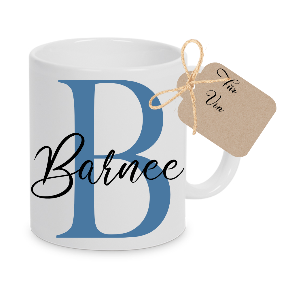 Tasse mit Name und Buchstabe Initiale Monogramm personalisiert mit Namen und Buchstabe als Buchstabentasse weiß Keramik