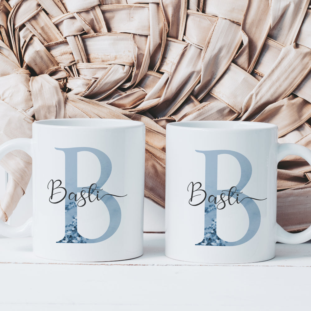 Tasse mit Buchstabe und Name für Sie und Ihn | Kaffeetasse aus Keramik | 2 Motivvarianten zur Auswahl