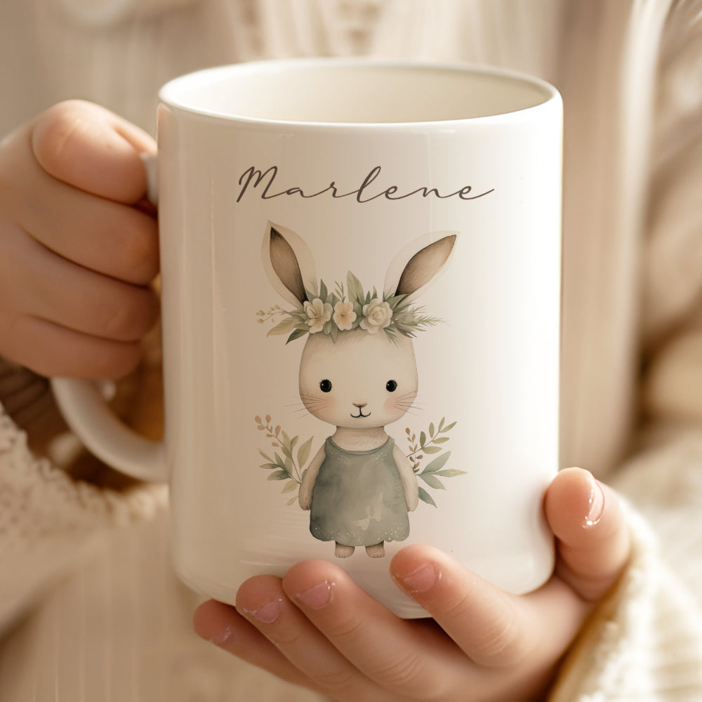 Personalisierte Ostertasse mit Osterhasen, 3 Motive zur Auswahl