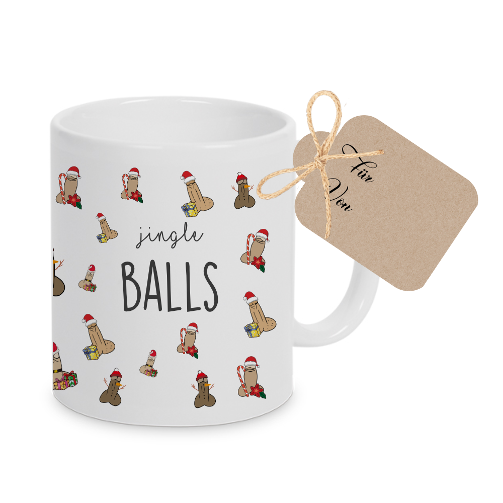 Lustige Tasse mit Penismotiv und Spruch "Jingle Balls"