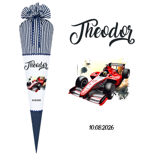 Rennauto Schultüte für Jungen personalisierte Stoff Schultüte Auto Schultüte Sportwagen Rennwagen Einschulung Junge Schulkind Geschenk