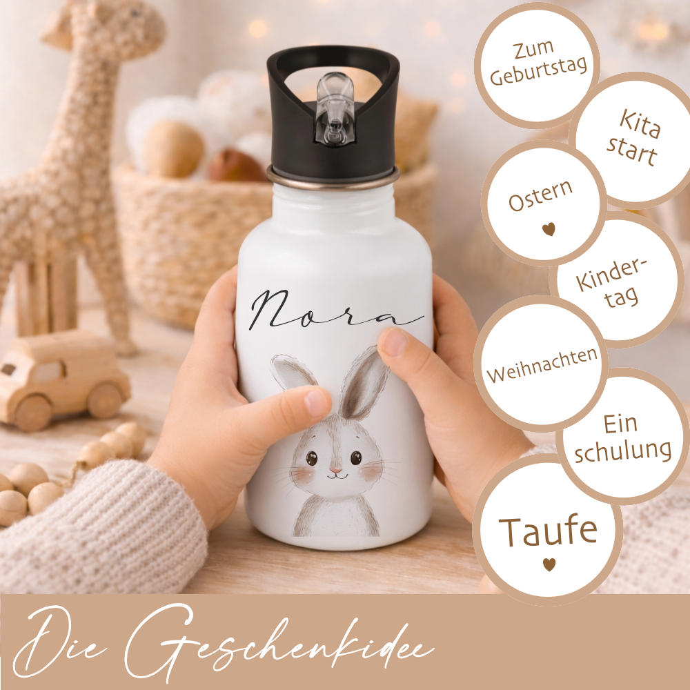 Personalisierte Kinder Trinkflasche mit Namen aus Edelstahl – Trinkflasche für Kita & Schule – Manufaktur Liebevoll