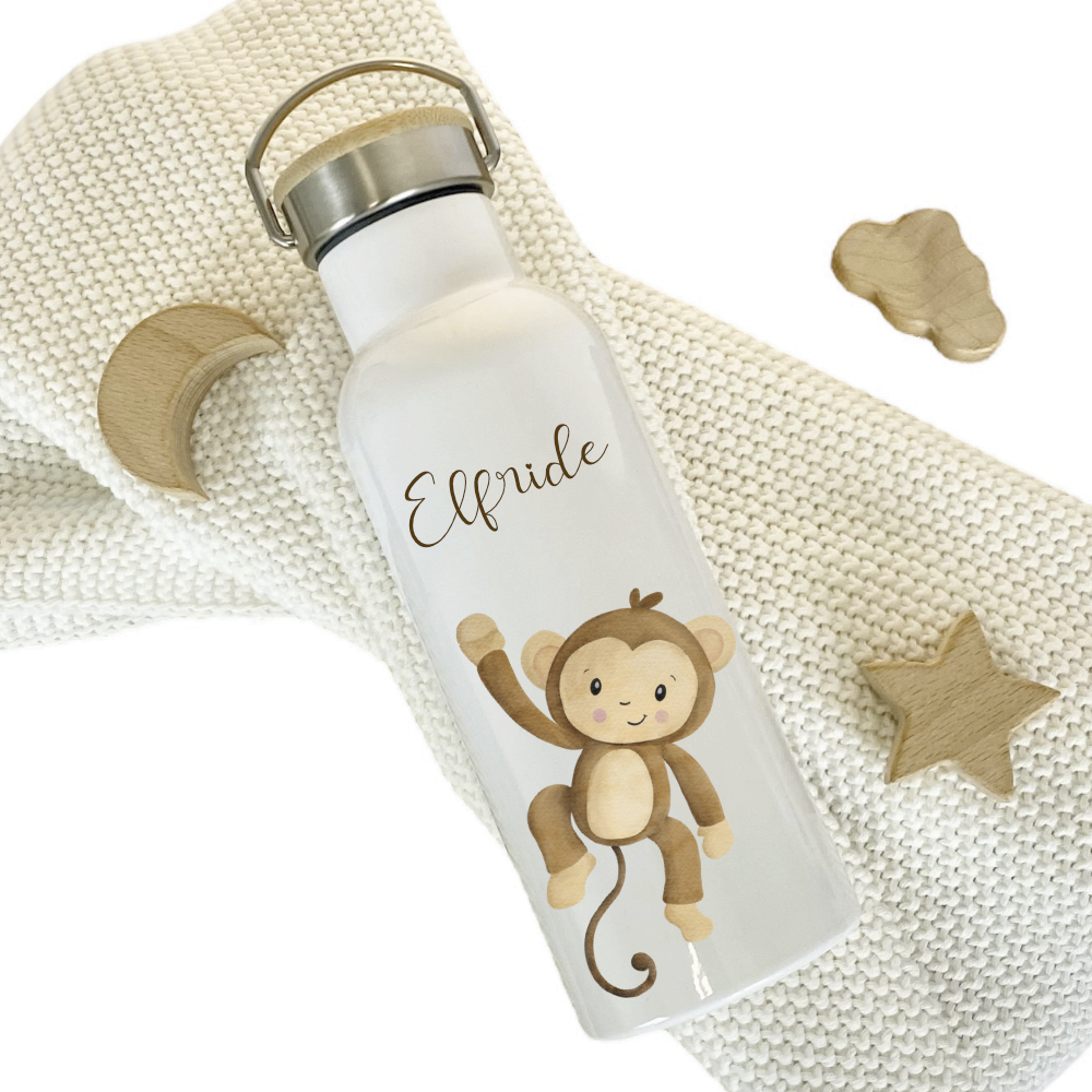 Trinkflasche Affe Geschenkidee mit Namen für Kinder