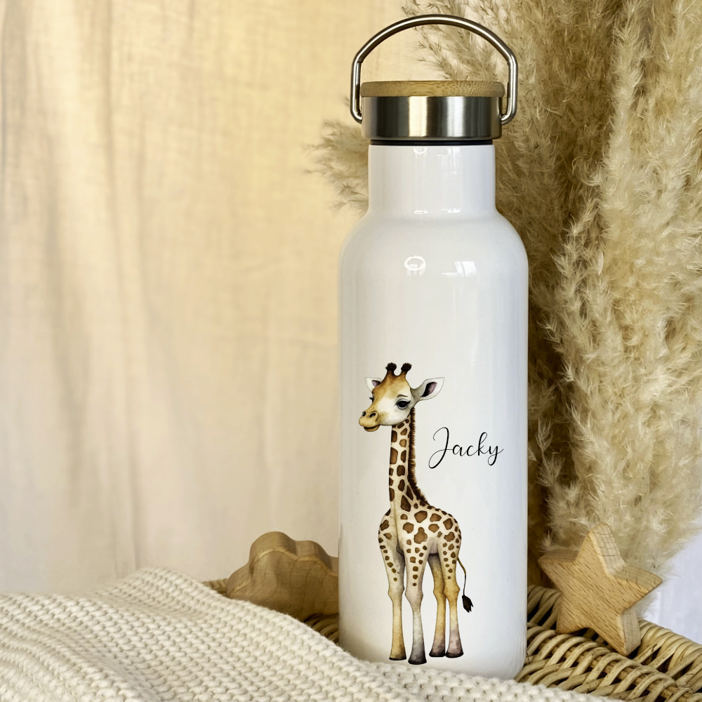 Trinkflasche Giraffe mit Namen für Kinder als Geschenkidee