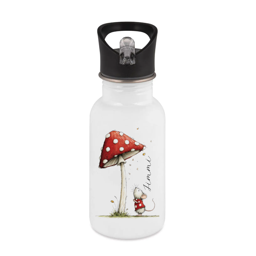 Personalisierte Edelstahl-Trinkflasche mit Strohhalm – Süße Maus-Motive & Wunschname – 400ml / 500ml / 600ml