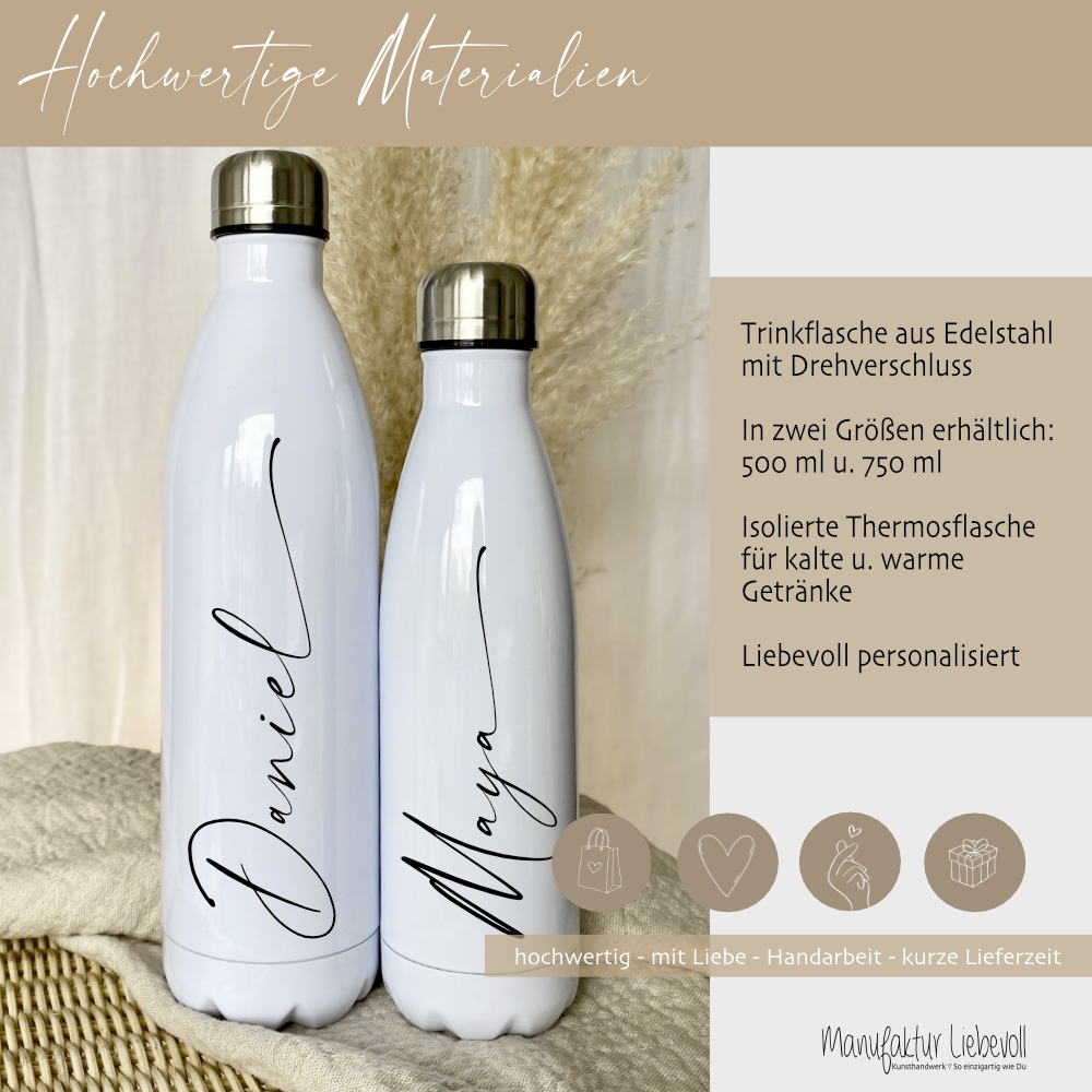 Trinkflasche Edelstahl ♥ Personalisiert mit Namen – Manufaktur Liebevoll