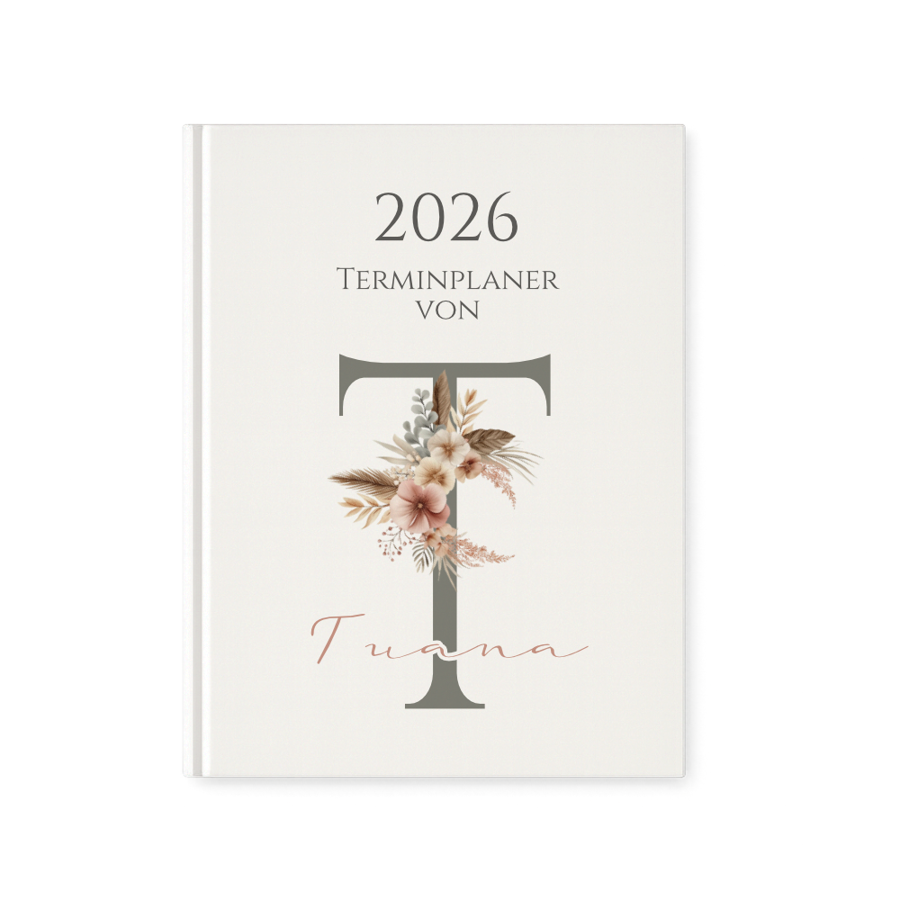 Personaliserter Buchkalender 2026 Din A5 | Hardcover Terminplaner mit Name | Wochenplaner Weiß