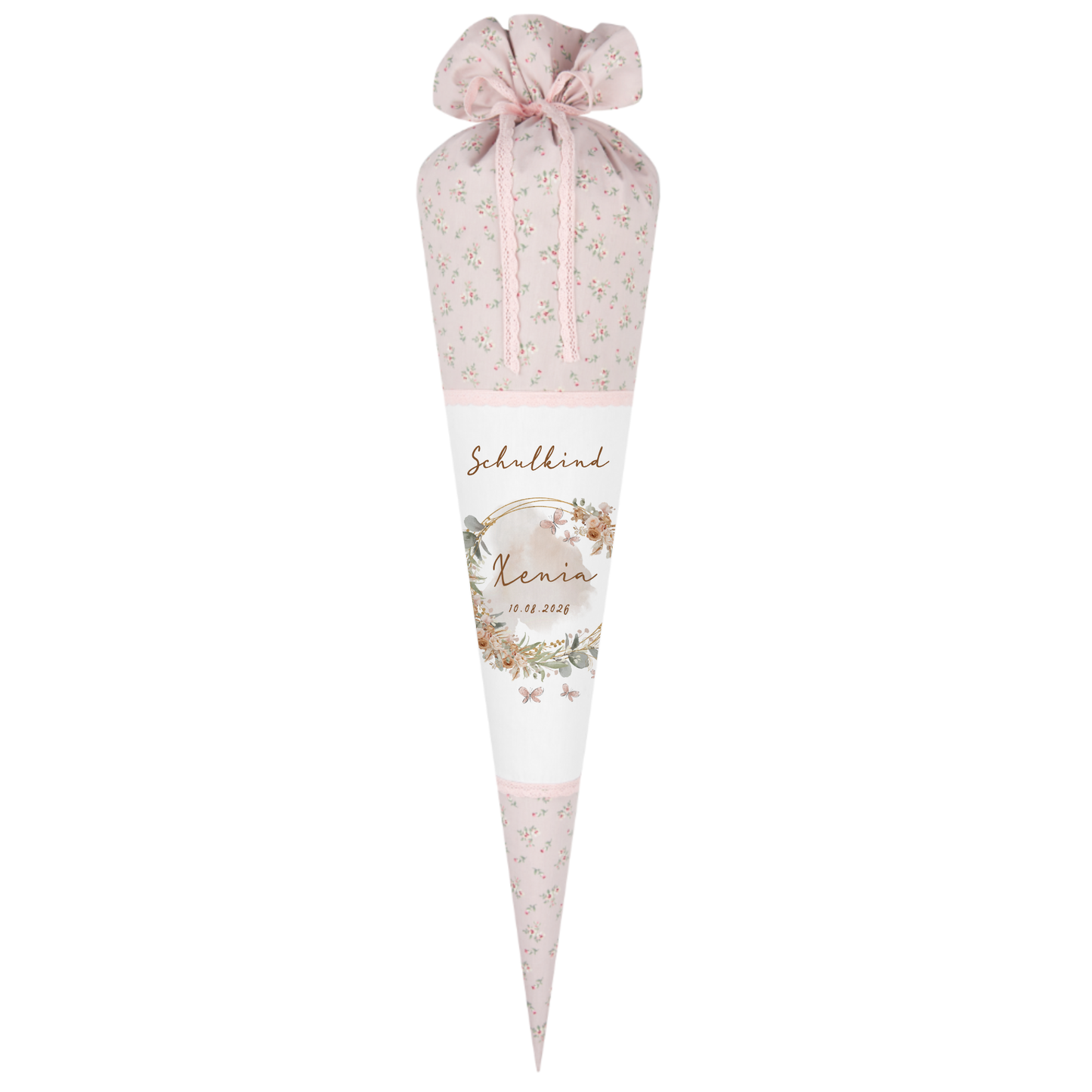 Eukalyptus Schultüte mit Namen für Mädchen Einschulung Schulkind 2025 Boho Schultüte Stoff Vintage Rosa Blumen Zuckertüte Einschulungstüte
