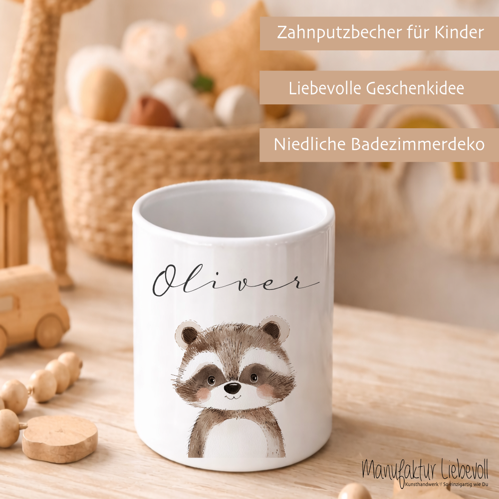 Personalisierter Zahnputzbecher für Kinder aus Keramik – Zahnbecher mit Namen & Tiermotiv