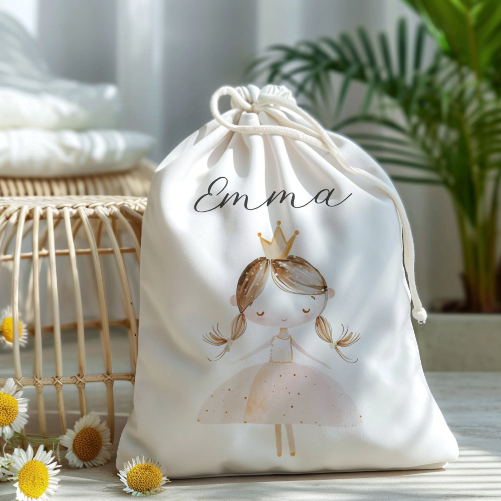 Personalisierter Zuziehbeutel für Kinder | Motive: Prinzessin, Einhorn, Märchen