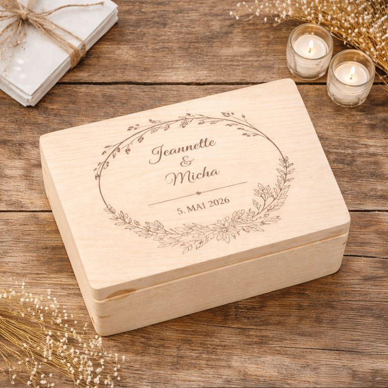 Personalisierte Erinnerungskiste zur Hochzeit, Holzbox als Geschenk für das Brautpaar, Hochzeitsgeschenk