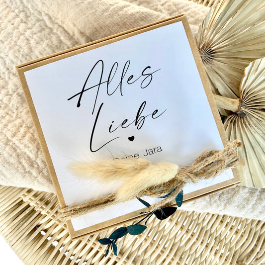 Geschenkverpackung "Alles Liebe" mit personalisierten Wunschtext, Geldgeschenk: Geburtstag, Hochzeit, Ruhestand, Abschied