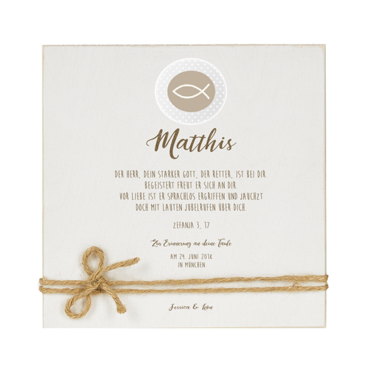 Tolles Geschenk zur Taufe für Jungen | Holzbild mit Namen des Taufkindes, Taufspruch und Taufdatum | Perfektes Taufgeschenk u. bleibende Erinnerung