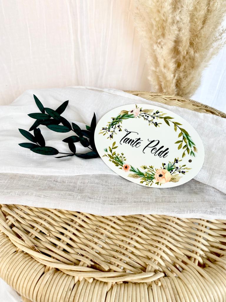 Ovales Türschild "Eukalyptus" personalisiert mit dem Namen der Familie | 6 Motivvarianten zur Auswahl