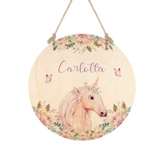Namensschild für das Kinderzimmer mit Name und Einhorn