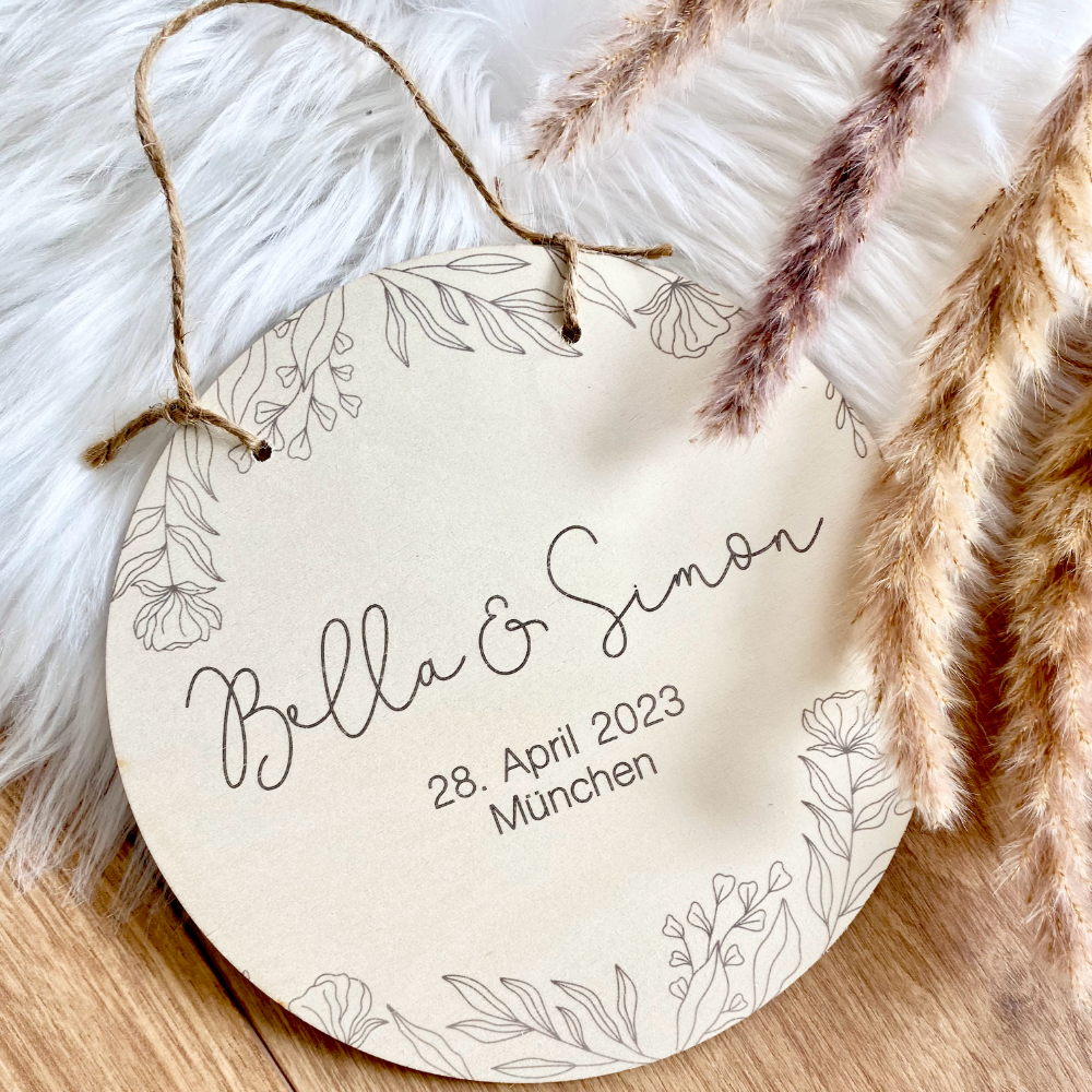 Personalisiertes Hochzeitsgeschenk aus Holz | Schild mit den Namen des Paares | Besonderes Geschenk zur Hochzeit, zum Valentinstag, zum Jahrestag u. zum Hochzeitstag