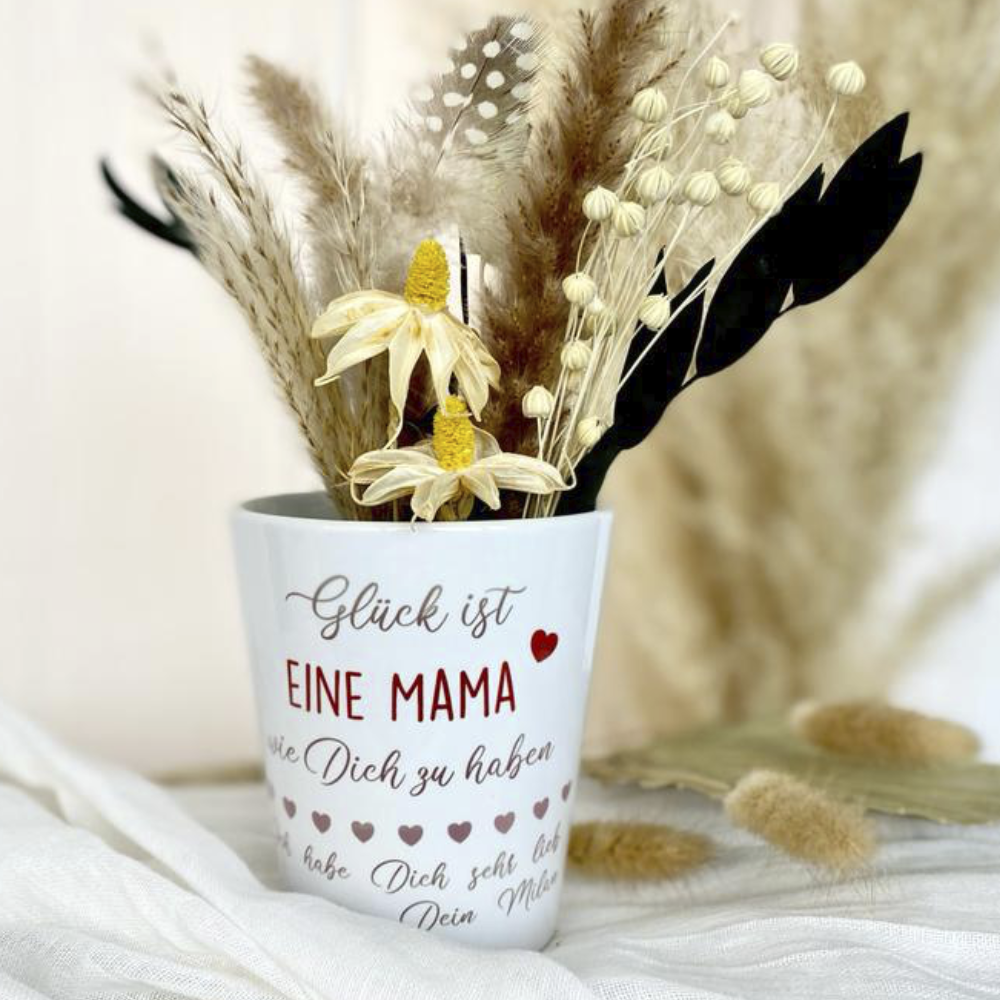 Personalisierter Blumentopf „Glück ist eine Mama wie dich zu haben" Geschenk für Mütter als Dankeschön, zum Geburtstag, zum Muttertag