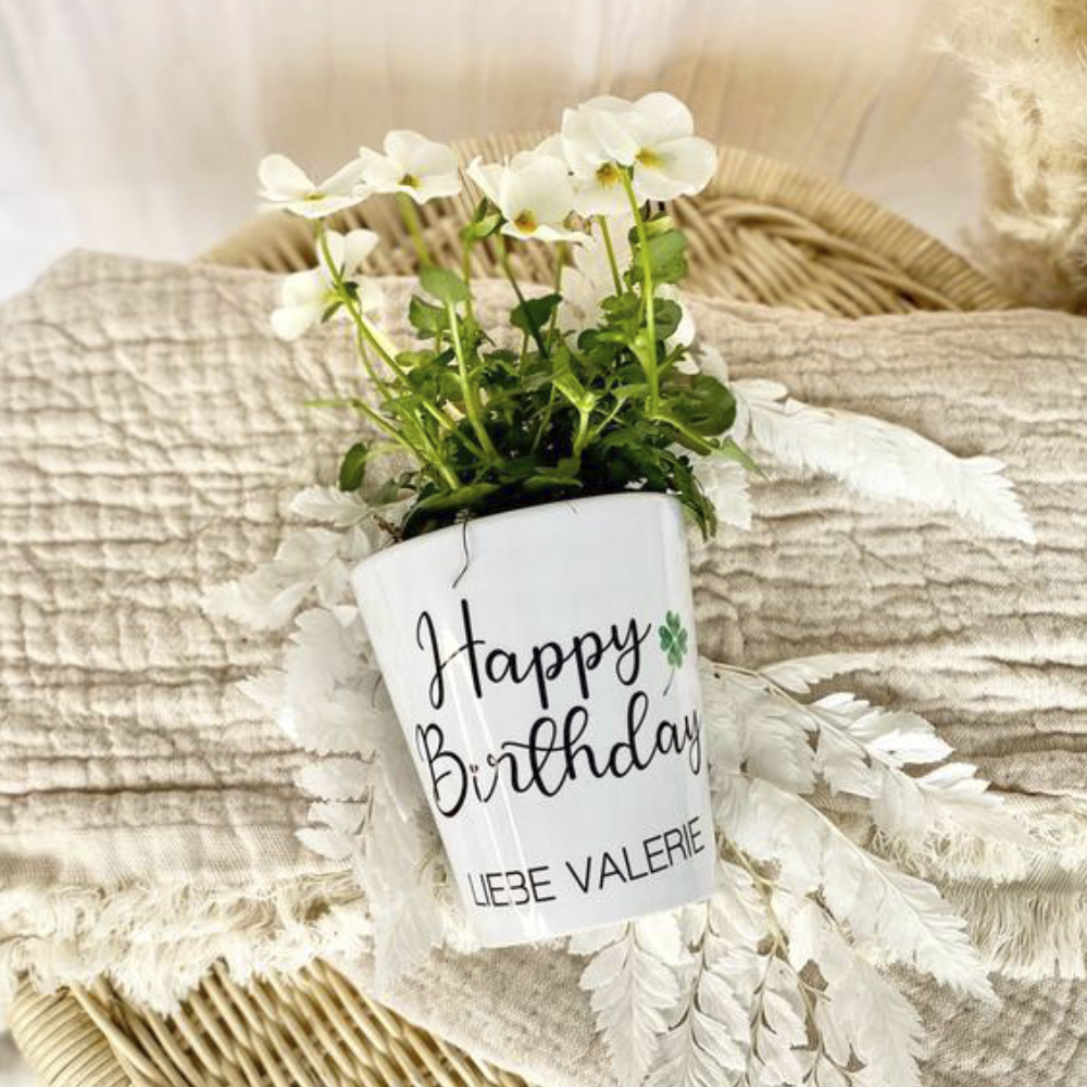 Blumentopf Happy Birthday mit Namen Geburtstagsgeschenk