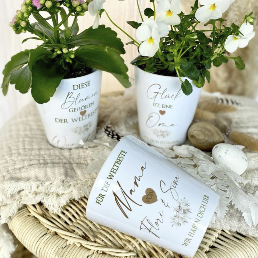 Keramik-Blumentopf 10 Cm Mit Blumenmotiv – Personalisierbar Als Geschenk Für Mama, Geburtstag Oder Muttertag