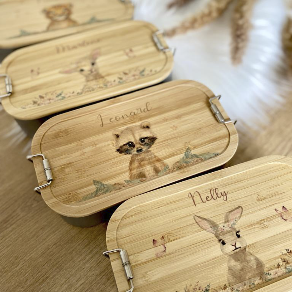 Waldtier Brotdose mit Namen für Kinder | Eichhörnchen Lunchbox  für Jungen und Mädchen | Kindergarten und Schule | Personalisiertes Geburtstagsgeschenk