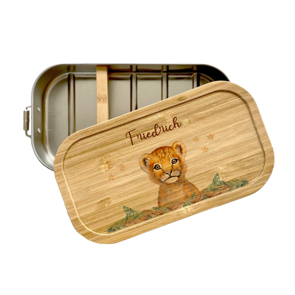 Personalisierte Brotdose Löwe für Kinder Mädchen und Jungen als Geschenk