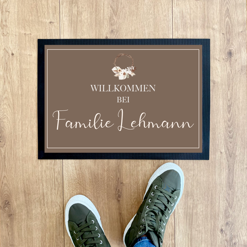 Personalisierte Boho Fußmatte mit dem Namen der Familie | Optional als Set mit Türschild