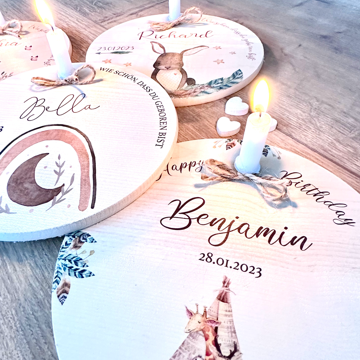 Kerzenteller mit Namen für Mädchen und Jungen Geburtstag